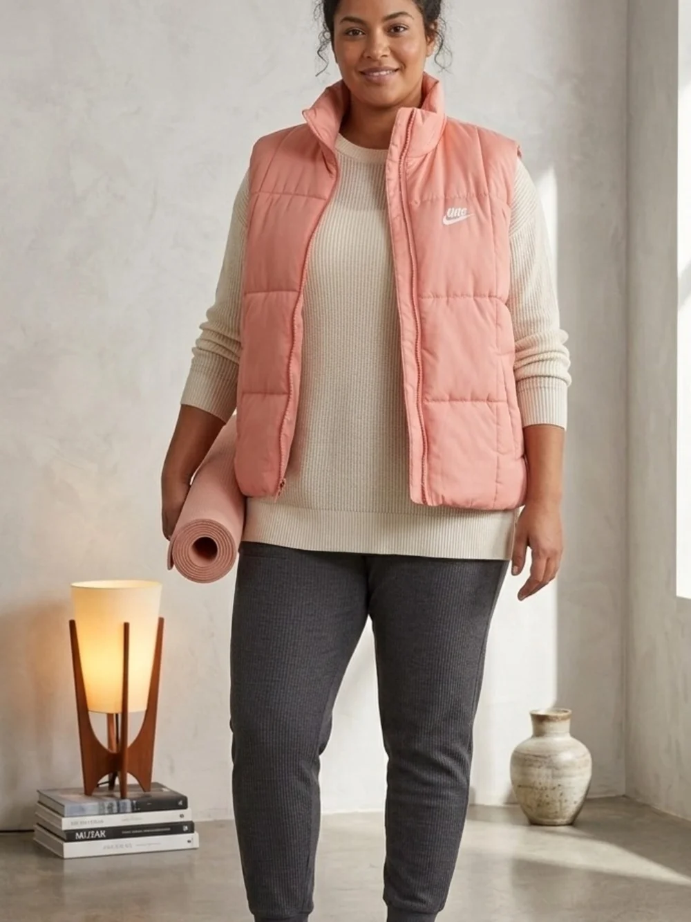 Nike Quilted Sleeveless Vest in Dusty Peach